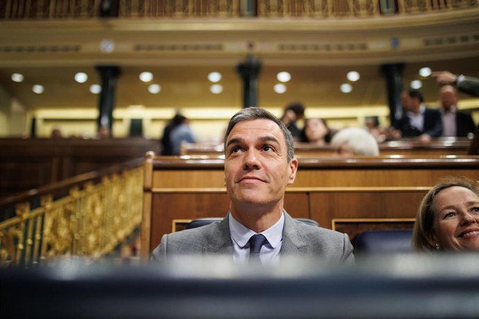 El presidente del Gobierno, Pedro Sánchez, durante una sesión de control al Gobierno, en el Congreso de los Diputados