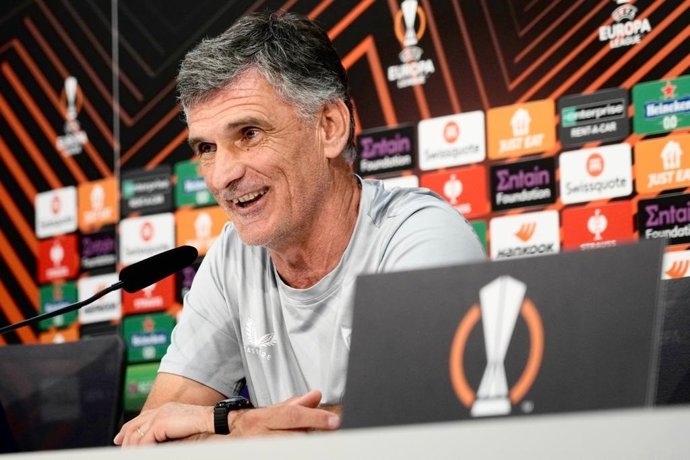 El entrenador del Sevilla FC, José Luis Mendilibar, en rueda de prensa de la Liga Europa