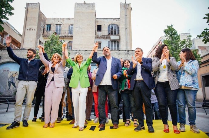 Acto de campaña de ERC en Reus (Tarragona) con el presidente del partido, Oriol Junqueras