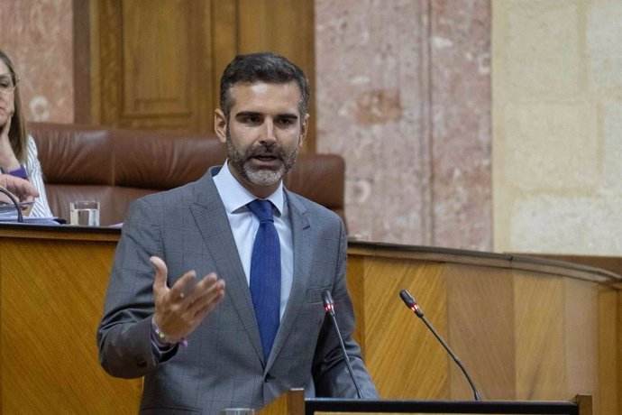 El consejero de Sostenibilidad y portavoz del Gobierno andaluz, Ramón Fernández-Pacheco, este miércoles en el Pleno del Parlamento.