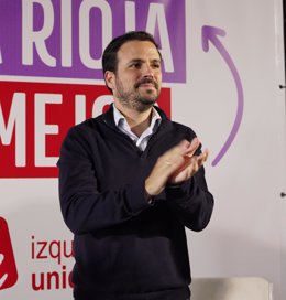 El coordinador de Izquierda Unida, Alberto Garzón, durante un acto público de Podemos-Izquierda Unida, en el IES Sagasta, a 13 de mayo de 2023, en Logroño, La Rioja (España). 