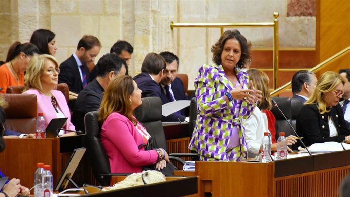La consejera de Salud y Consumo de la Junta, Catalina García, en el Pleno del Parlamento andaluz.