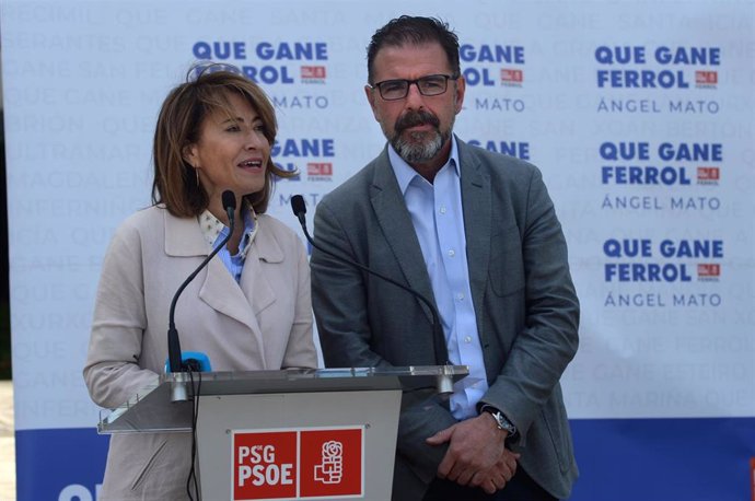 A ministra de Transportes, Raquel Sánchez, en Ferrol xunto ao alcalde e candidato á reelección,  Ángel Mato