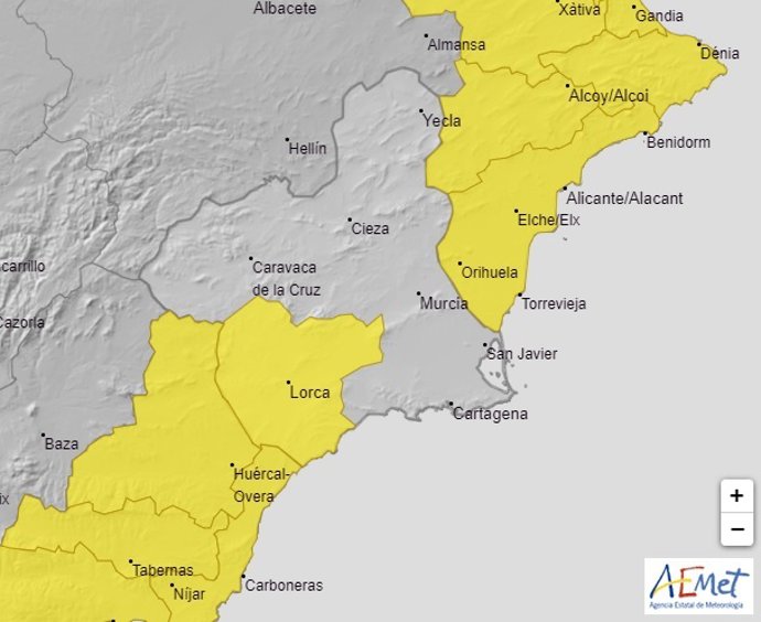 Meteorología emite un aviso amarillo por tormentas este viernes en el Guadalentín, Lorca y Águilas