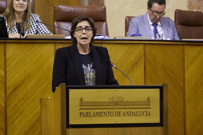 La diputada del PSOE-A Susana Rivas, en el Pleno del Parlamento andaluz.