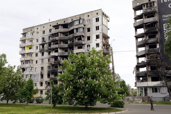 May 16, 2023, Borodianka, Kyiv Region, Ukraine: A residential building destroyed in the shelling of Russian troops is seen in Borodianka, Kyiv Region, northern Ukraine.