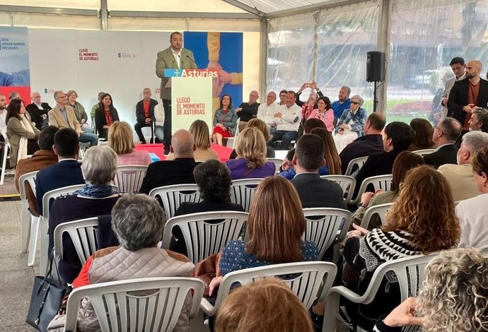 Mitin del PSOE en Avilés con Diana Morant, Adrián Barbón y Mariví Monteserín