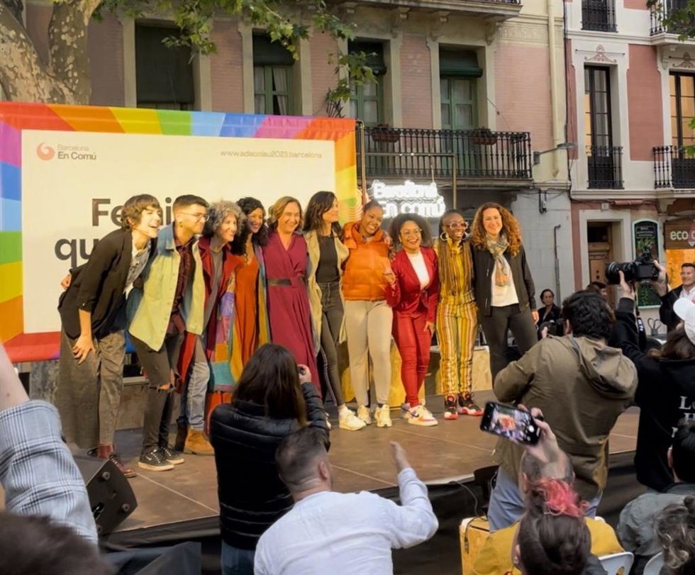 La alcaldesa y candidata de BComú, Ada Colau, en un acto de campaña sobre feminismo.
