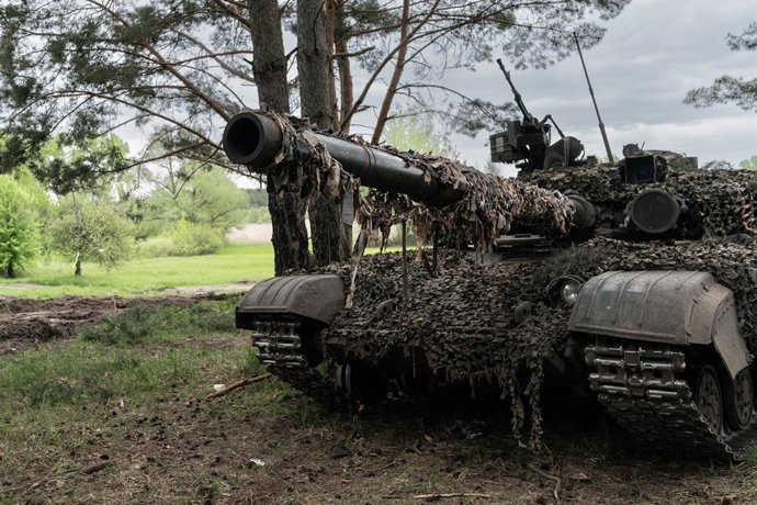 May 10, 2023, Kharkiv region, Ukraine: 92nd tank brigade is getting ready for the front in undisclosed location near village of Kivsharivka of Kharkiv Region of Ukraine. Brigade is using mostly old Soviet made tank T-64 however they have and used captur