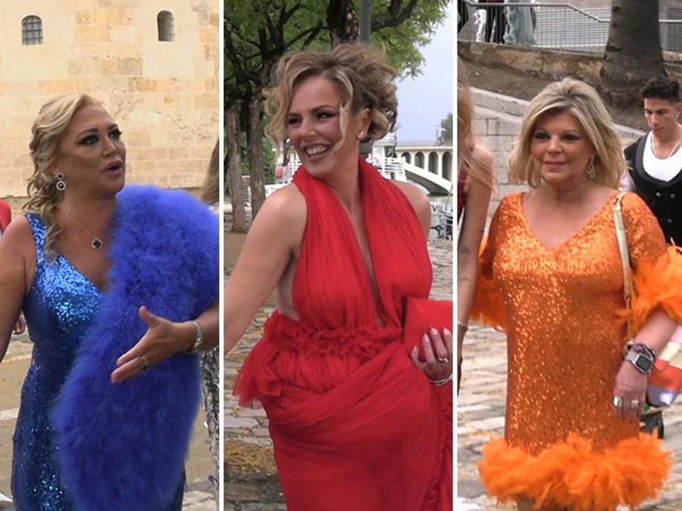 Belén Esteban, Rocío Carrasco y Terelu Campos, a su llegada a la preboda de Raúl Prieto y Joaquín Torres