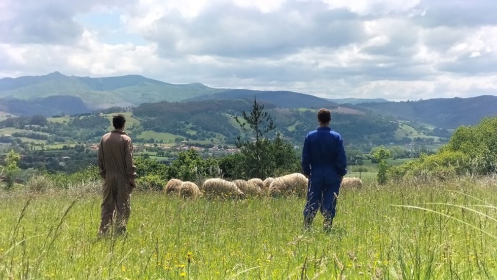 Los dos alumnos del CIFP La Granja en una de sus jornadas de pastoreo