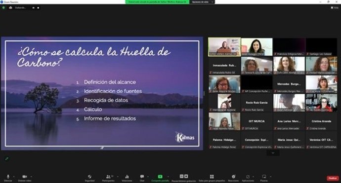 Una de las sesiones 'online' organizadas por el Itrem para mostrar a los técnicos de las oficinas de turismo las técnicas y herramientas de cálculo de la huella de carbono.