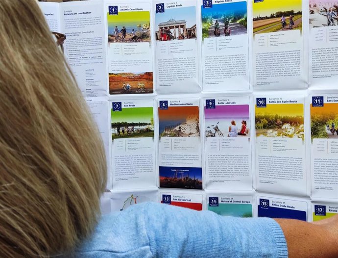 Mapa de las rutas ciclistas EuroVelo con imágenes de Huelva.