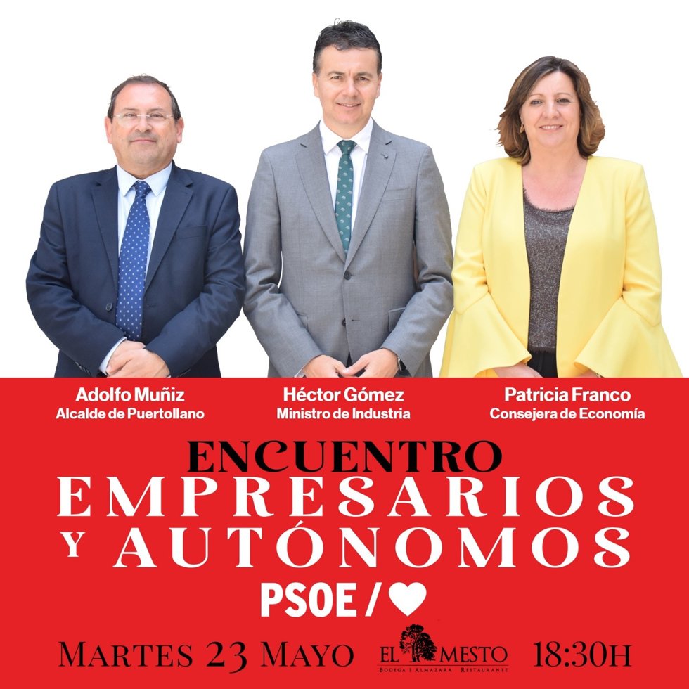 Encuentro del ministro de Industria, Héctor Gómez, junto al candidato del PSOE, Adolfo Muñiz.
