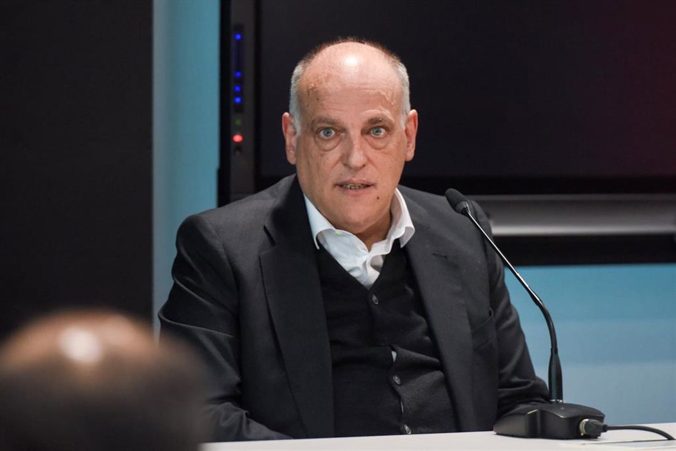 El presidente de LaLiga, Javier Tebas, durante una rueda de prensa tras una Asamblea de LaLiga