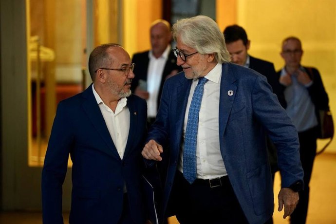 Carles Campuzano i Josep Sánchez Llibre a la seu de Foment del Treball