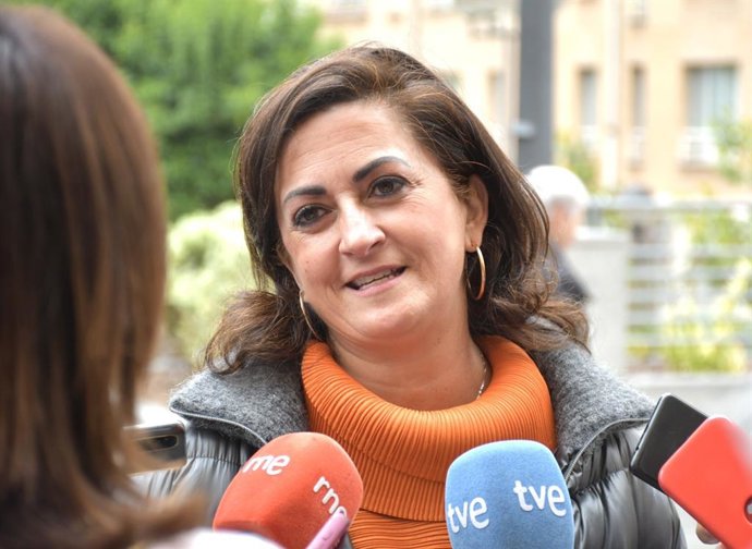 La candidata del PSOE a la Presidencia del Gobierno de La Rioja, Concha Andreu, en declaraciones a los medios de comunicación en Logroño