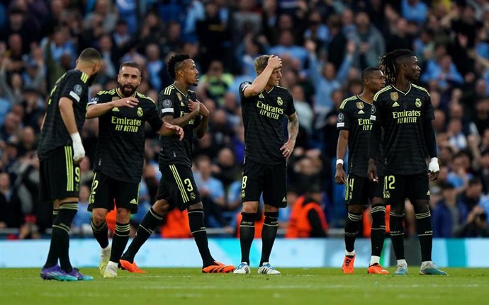Los jugadores del Real Madrid tras encajar un gol contra el Manchester City en semifinales de la 'Champions'