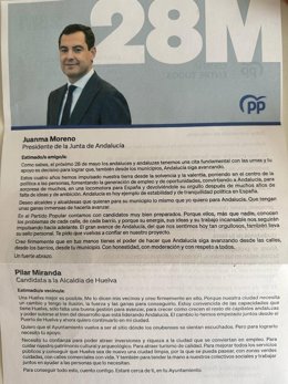 Propaganda postal del PP firmada por Moreno como presidente de Junta