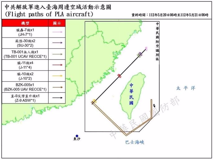 Zonas de las incursiones de los cazas del Ejército de China en el espacio aéreo de Taiwán.