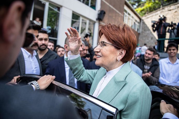 May 14, 2023, Istanbul, Turkey: IYI Party Chairman Meral Aksener greets the citizens after voting during the presidential and parliamentary elections. Millions of voters head to the polls in Turkiye as the country's presidential and parliamentary electi