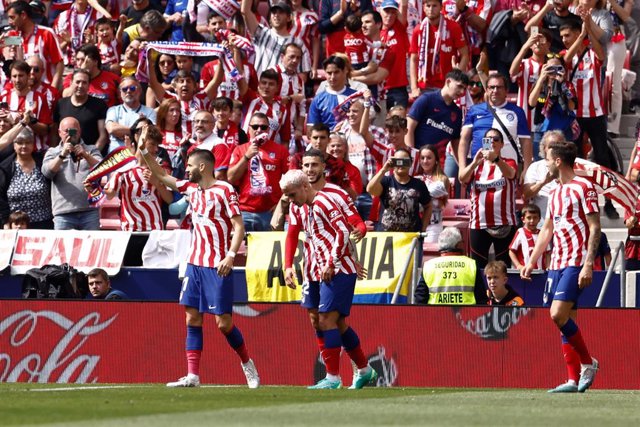 Yannick Carrasco of Atletico de Madrid celebrates a goal during the Spanish League, La Liga Santander, football match played between Atletico de Madrid and CA Osasuna at Civitas Metropolitano stadium on May 21, 2023, in Madrid, Spain.