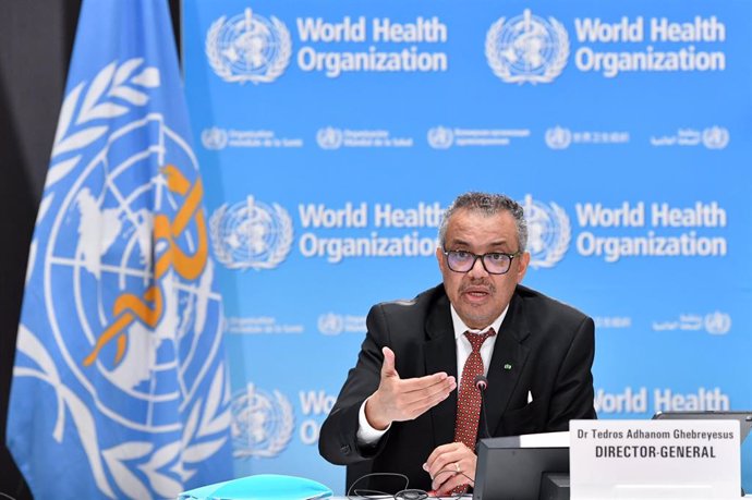 Archivo - El director general de la Organización Mundial de la Salud (OMS), Tedros Adhanom Ghebreyesus, habla durante una rueda de prensa en la sede de la OMS. En Ginebra (Suiza),a 6 de abril de 2023.