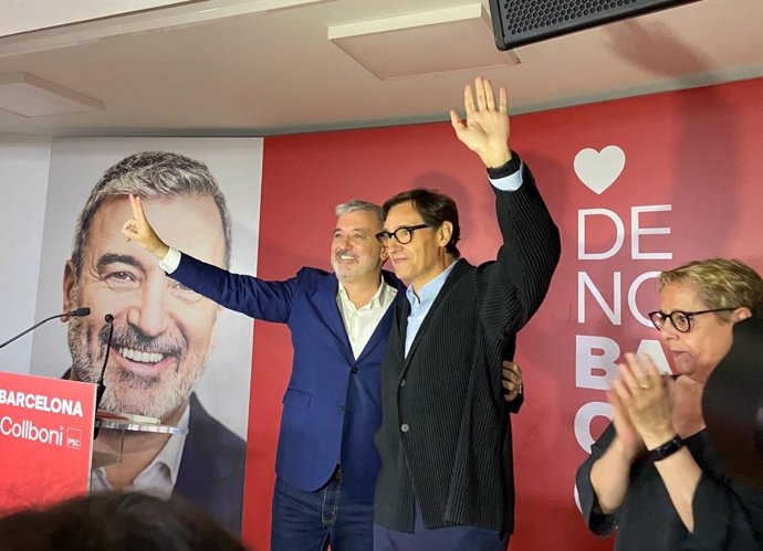 El alcaldable del PSC, Jaume Collboni, y el primer secretario del PSC, Salvador Illa.