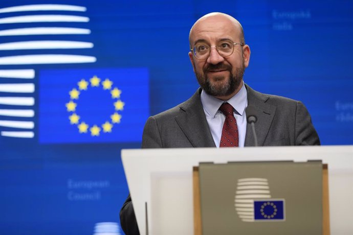 Archivo - February 10, 2023, Brussels, Brussels, Belgium: Ursula Von Der Leyen (head of the European Commission) and Charles Michel (head of the Council of Europe), held a joint press conference at the end of the extraordinary European summit held in the 