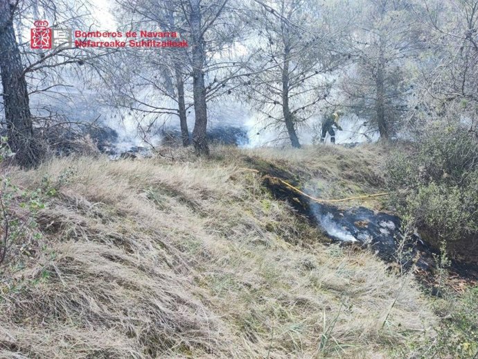 Imagen del incendio declarado el domingo en Funes