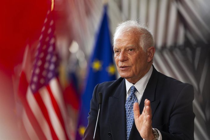Archivo - April 4, 2023, Brussels, Brussels, Belgium: The US Secretary of State Anthony Blinken was giving a joint press conference with EU diplomatic chief Josep Borrell ahead of a US-EU ministerial meeting on energy.