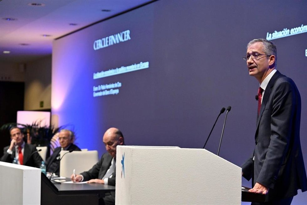 El gobernador del Banco de España, Pablo Hernández de Cos, durante su intercención.