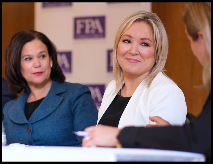 Archivo - January 19, 2023, London, Greater London, United Kingdom: Sinn Fein Press Conference. Sinn Fein vice president, deputy First Minister of Northern Ireland.  Michelle O'Neill,(blonde hair)   .And Sinn Fein president Mary Lou Macdonald (dark hair) 