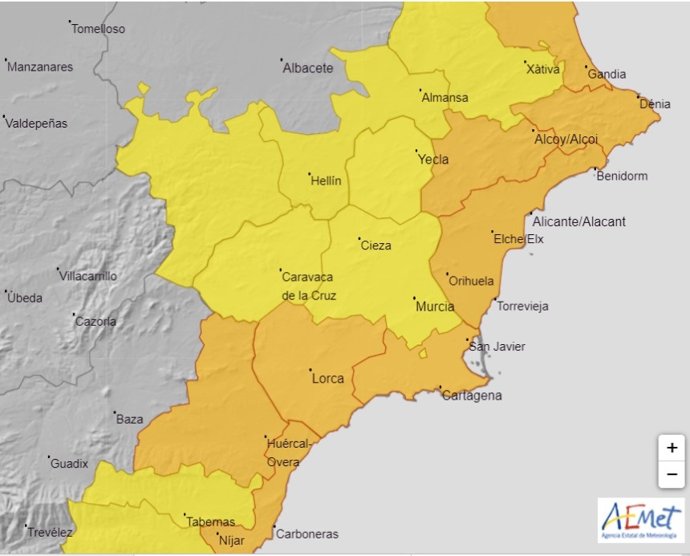 Avisos meteorológico en la Región de Murcia
