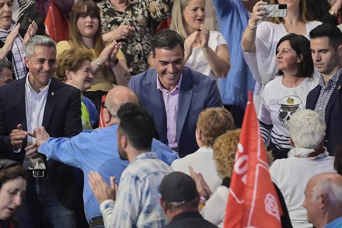 El secretario general del PSOE y presidente del Gobierno, Pedro Sánchez, en un acto electoral