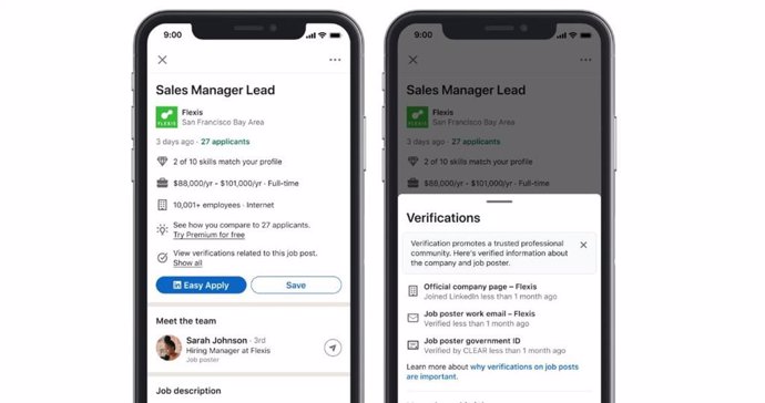 Nuevo sistema de verificación de ofertas de empleo de LikedIn