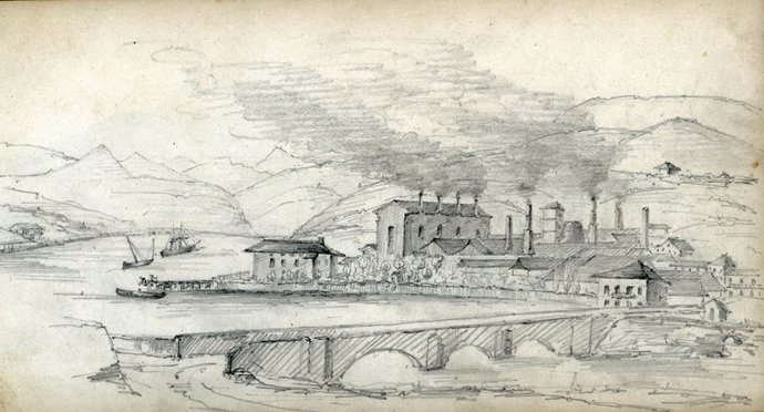 Dibujo de la fábrica Nuestra Señora de El Carmen de George Alexander DIck.