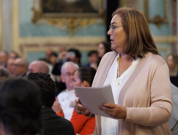La presidenta de la Asociación de Víctimas del Terrorismo, Maite Araluce, durante un desayuno informativo de Fórum Europa, en el Casino Gran Círculo, a 23 de mayo de 2023, en Madrid (España).