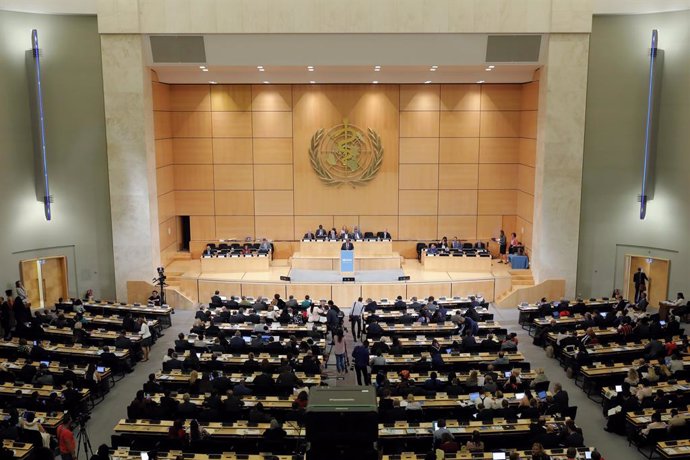 Pleno de la 76 Asamblea Mundial de la Salud, organizada por la Organización Mundial de la Salud (OMS). A 22 de mayo de 2023, en Ginebra (Suiza).