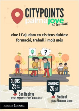 Cartel informativo de los 'City Points' de Palmajove en la Vileta-Son Rapinya y Sindicat.