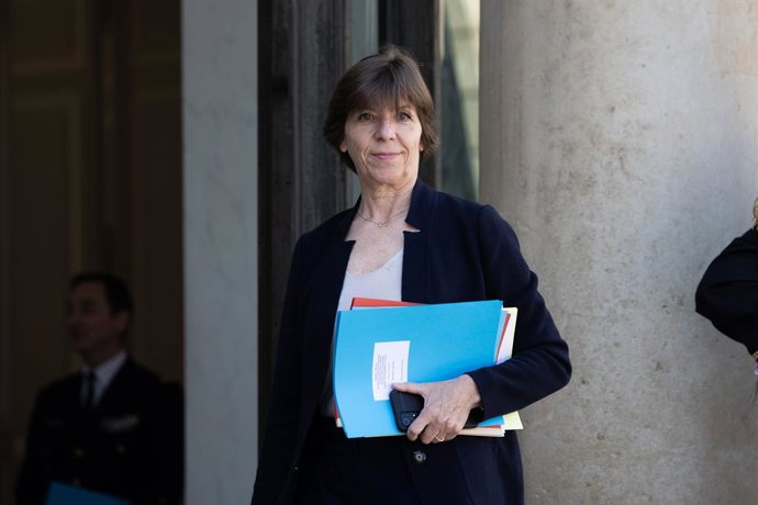 May 3, 2023, Paris, France, France: French Minister for Europe and Foreign Affairs Catherine Colonna leaves after taking part in the weekly cabinet meeting at the Elysee Presidential Palace. NEWS, POLITIQUE, POLITICS, GOUVERNEMENT, CONSEIL DES MINISTRES