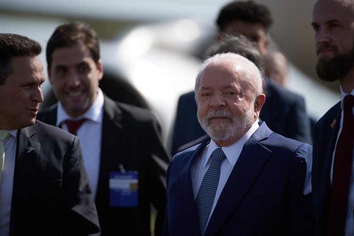 May 9, 2023, Gaviao Peixoto, Sao Paulo, Brazil: Brazilian President Luiz Inacio LULA DA SILVA attends the inauguration of the production line of the F-39 Gripen fighter jet during a visit to Embraer's factory in Gaviao Peixoto, Sao Paulo, Brazil, on May