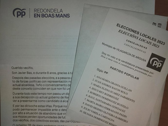 Error en el buzoneo de propaganda electoral del PP de Redondela, al distribuirse papeletas de la candidatura 'popular' de Vilagarcía de Arousa.