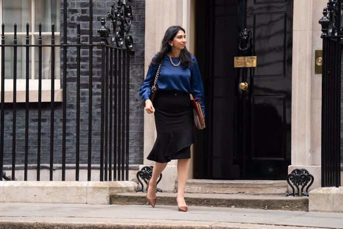 23 May 2023, United Kingdom, London: British Home Secretary Suella Braverman, leaves Downing Street, after a Cabinet meeting. Photo: James Manning/PA Wire/dpa
