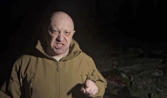 May 5, 2023, Bakhmut, Donetsk Oblast, Ukraine: Russian Yevgeny Prigozhin, owner of the Wagner Group of mercenaries broadcasts a tirade against Russian Defense Minister Sergei Shoigu accusing the military command of starving his forces of ammunition and 