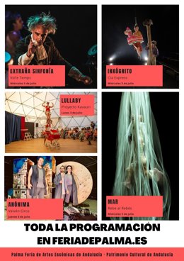 Cartel de las propuestas circenses que llegan a Palma Feria de Artes Escénicas de Andalucía.