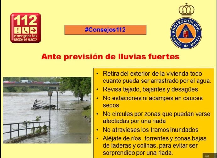 Consejos del 112 ante la previsión de lluvias