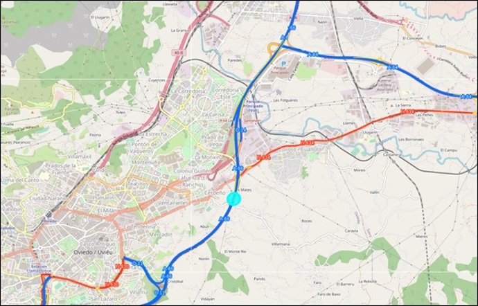 Imagen de la previsión de cortes nocturnos este jueves entre Lugones y Matalablima por la ampliación del tercer carril de la 'Y'