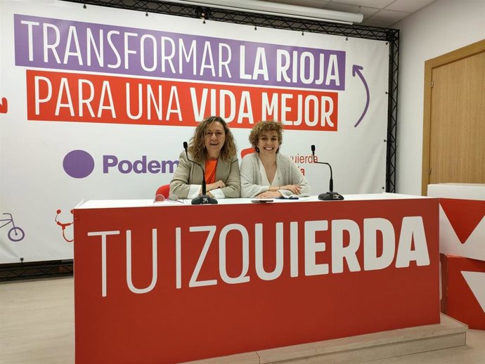Las candidatas número 1 y 2 de Podemos IU al Ayuntamiento de Logroño, Amaia Castro y Eunate García en comparecencia de prensa