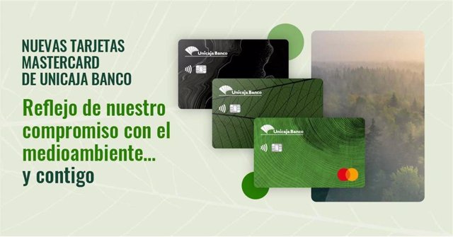 Nuevas tarjetas de Unicaja fabricadas con materiales 100% reciclados.